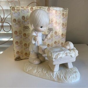 Vintage Precious Moments drummer boy with baby Jesus, 1982, boxed